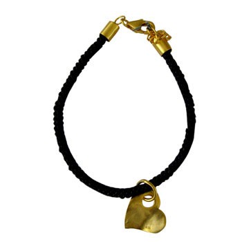 Armband, Leder, schwarz Silber, vergoldet Herzhänger ca. 18x18mm