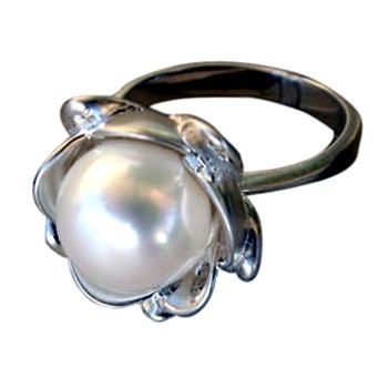 Blütenring, Silber, Zuchtperle