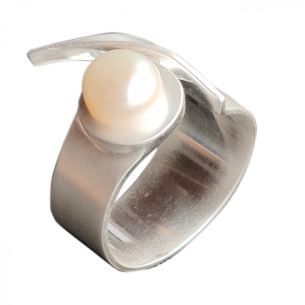 offener Ring, Silber mit Perle