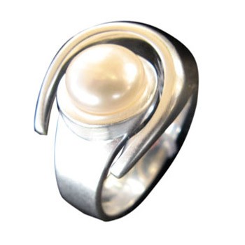 offener Ring, Silber, Zuchtperle